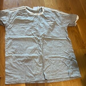 Adidas Large Heather Gray Tee with White Stripes